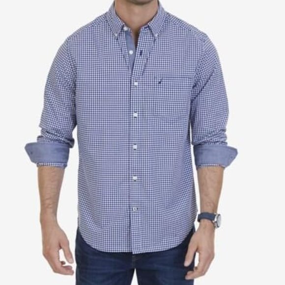 NAUTICA Other - NAUTICA CLASSIC FIT STRETCH men button down long sleeve shirt navy blue white L